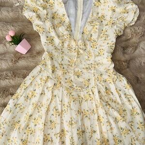 Floral Yellow and White Dress
